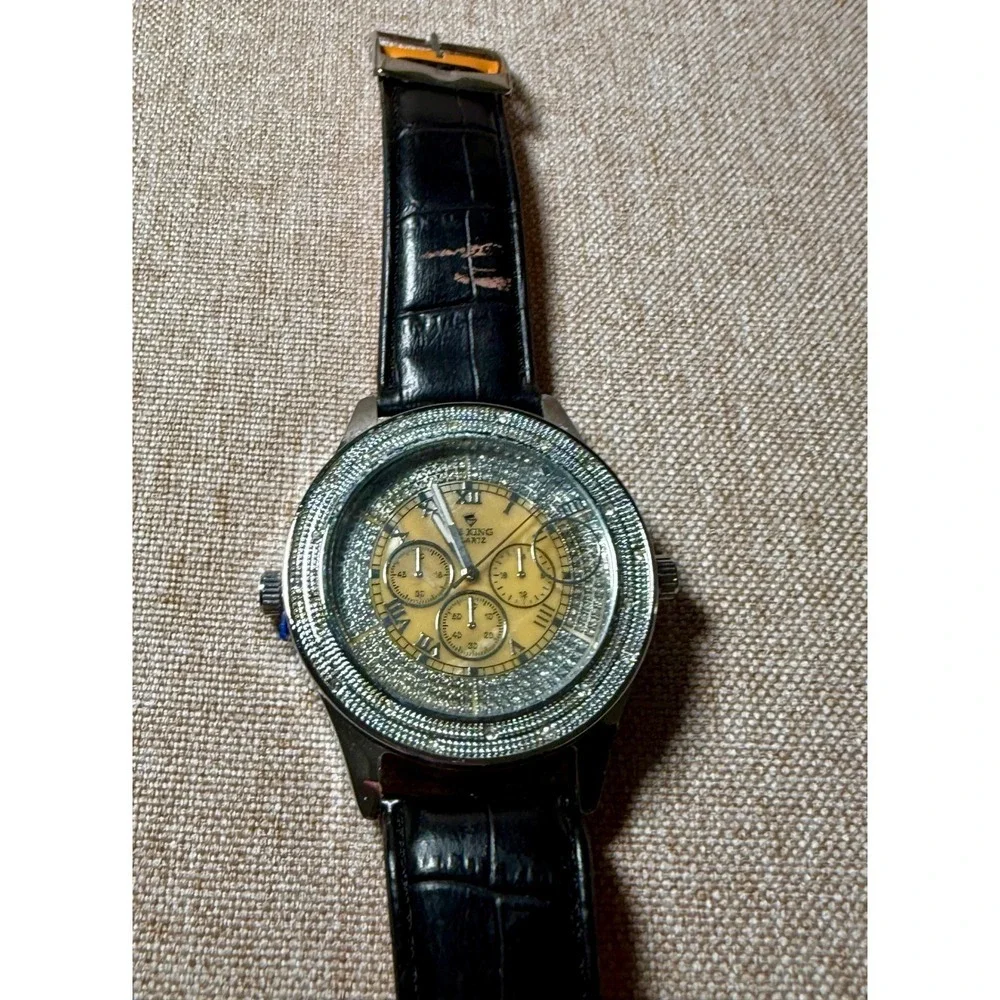 ICE KING Mens Orange Leather Strap Chronograph Watch Silver Dial Water Resistant
